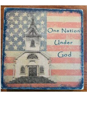Primitive Art Flag Sign One Nation Tier Tray Sign